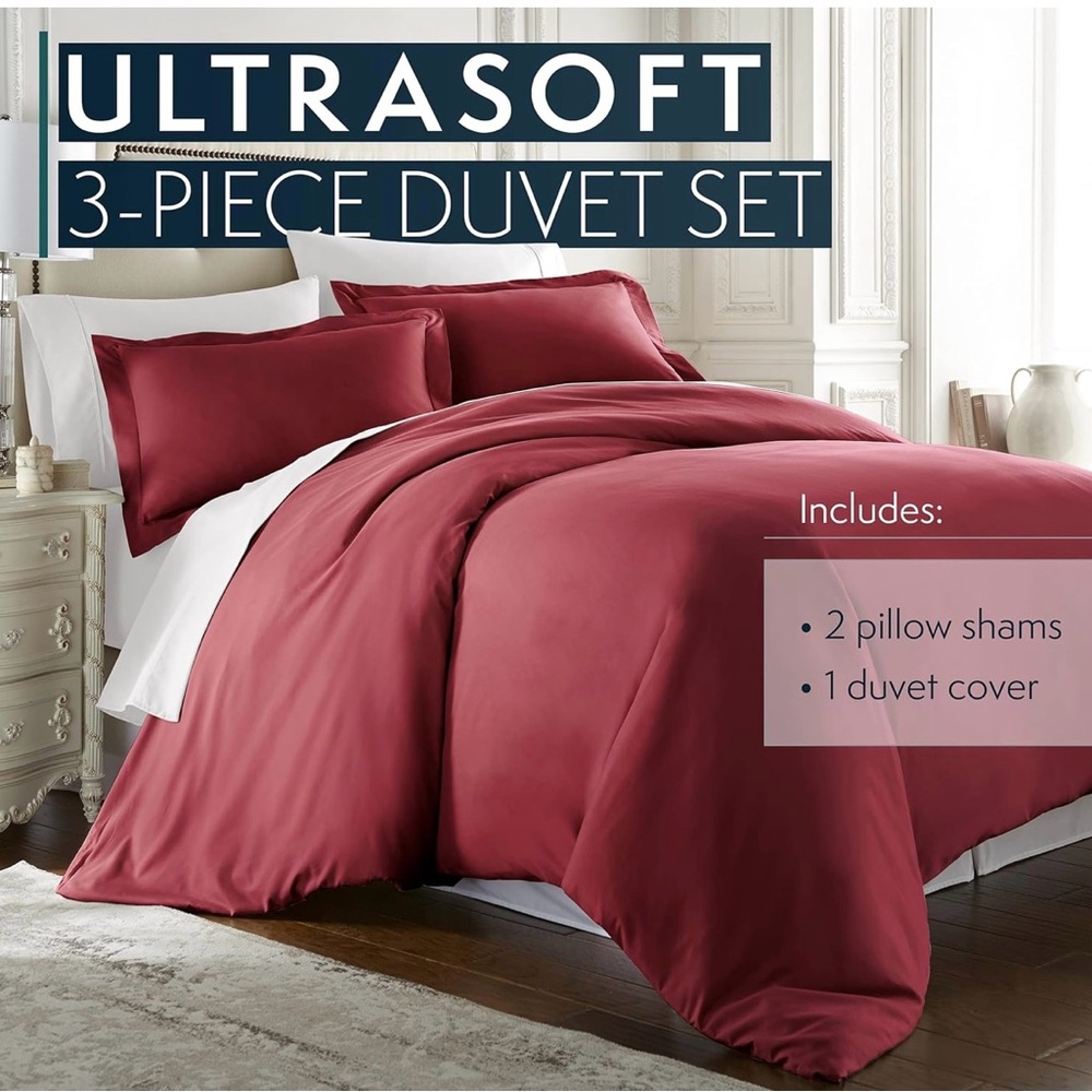 HC COLLECTION Burgundy Duvet Cover Set Luxurious Bedding